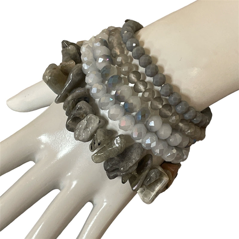Crystal and Natural Stone 5pc Bracelet Set