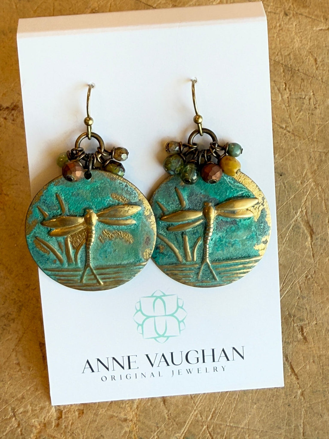 Rustic Creek Brass Patina Dragonfly Earrings E075 - Vintage Vault Boutique
