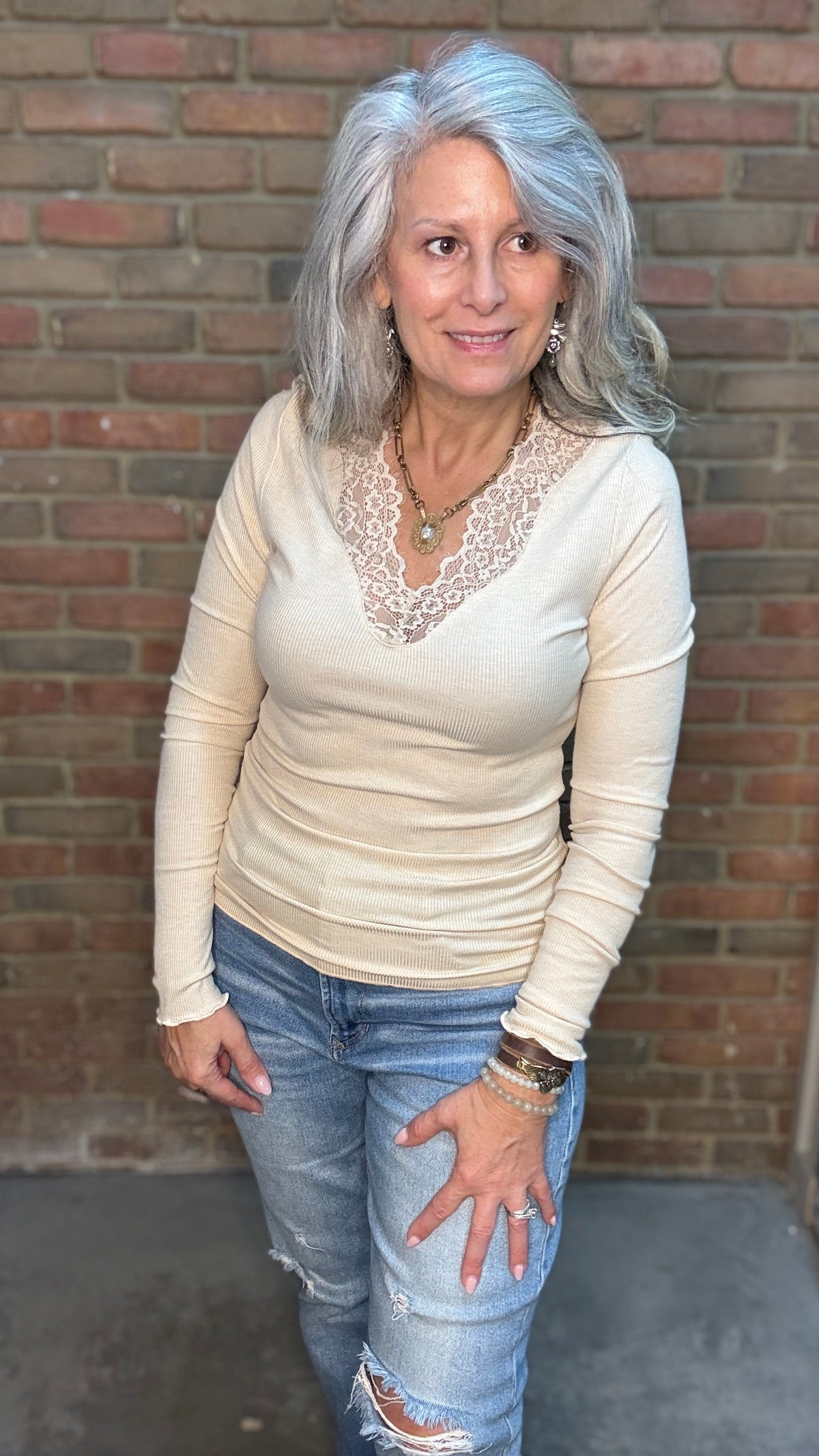 Baby Rib Knit and Lace Layering Top