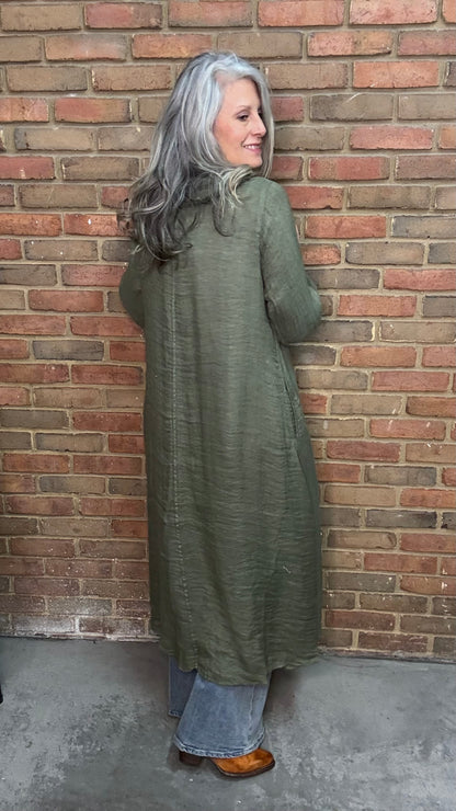 Olive Loose Weave Duster