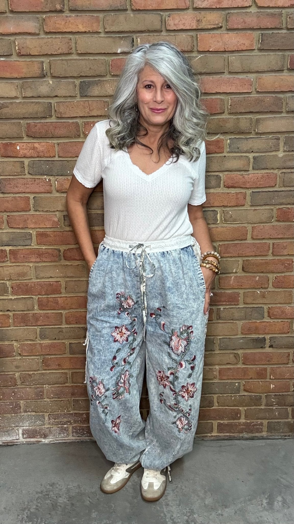 Embroidery Patch Denim Joggers - Vintage Vault Boutique