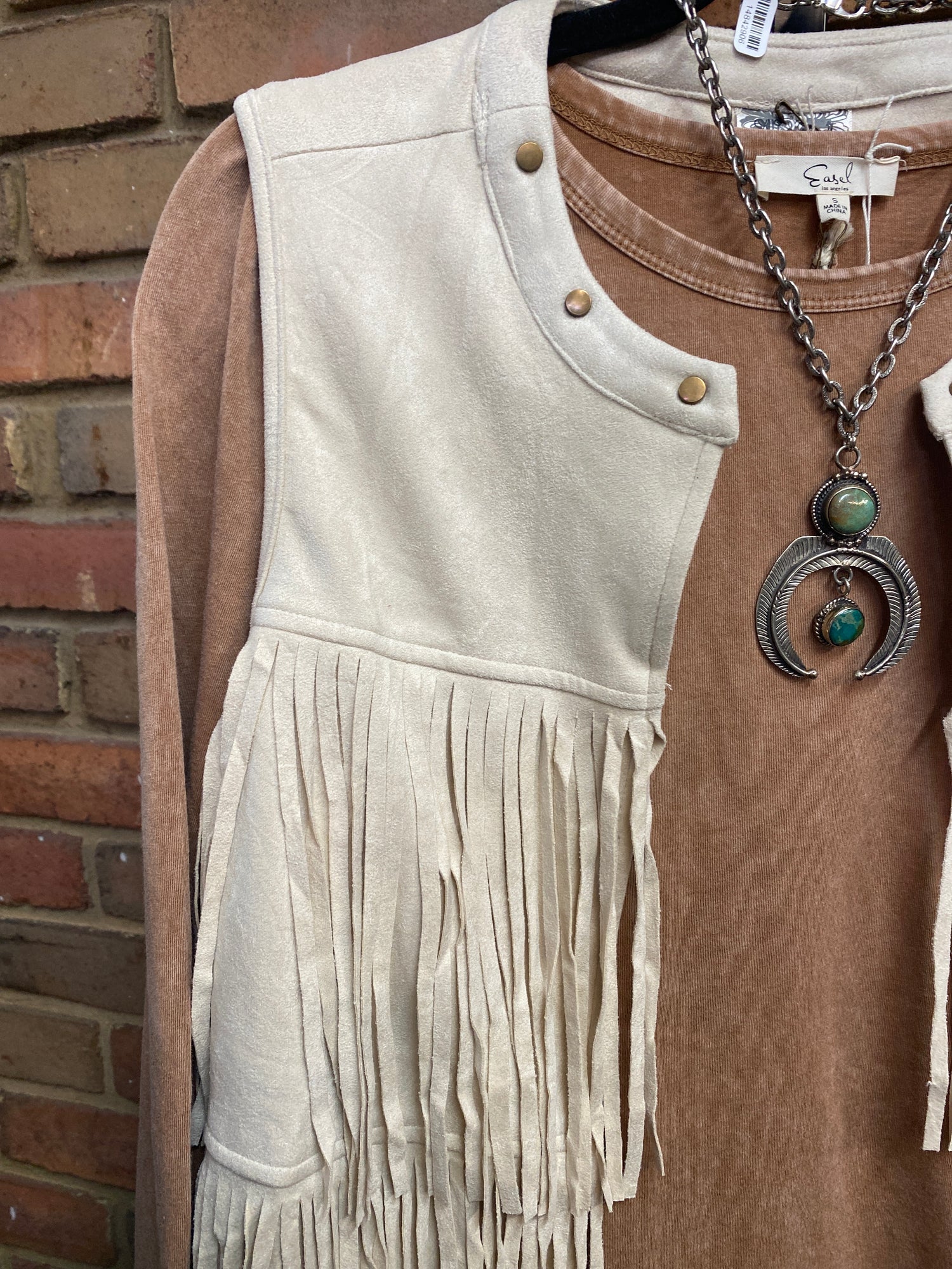 Fringe Suede Vest in Natural