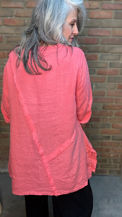 V-Neck Raw Edge Pullover Grapefruit
