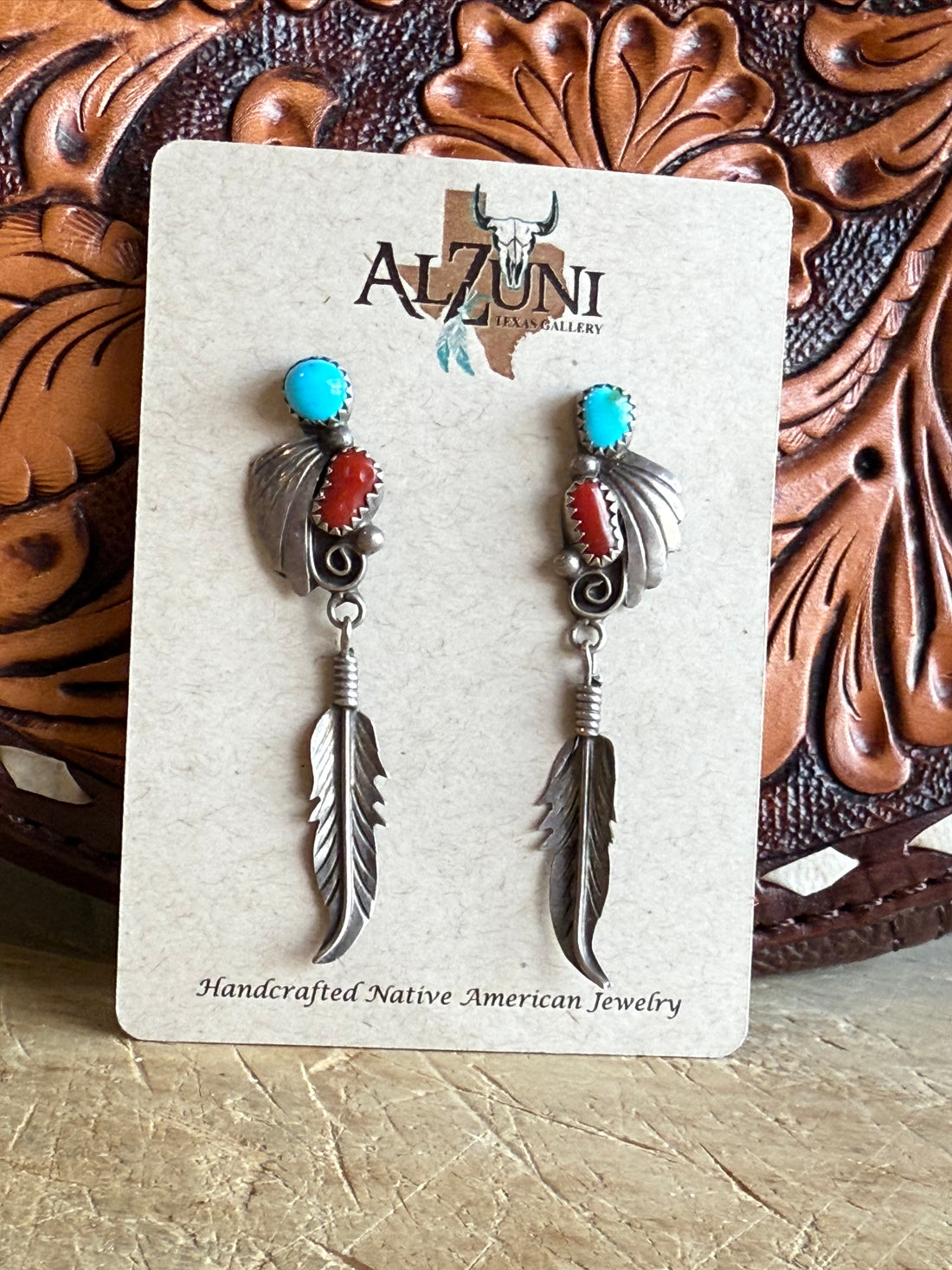 Vintage Navajo Turquoise Coral Earrings