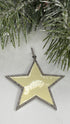 Decorative star ornament on a white surface with greenery