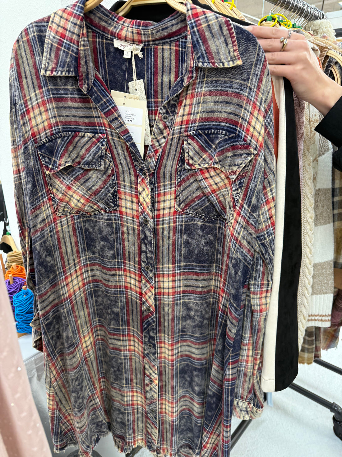 Washed Plaid Shirt Dress
