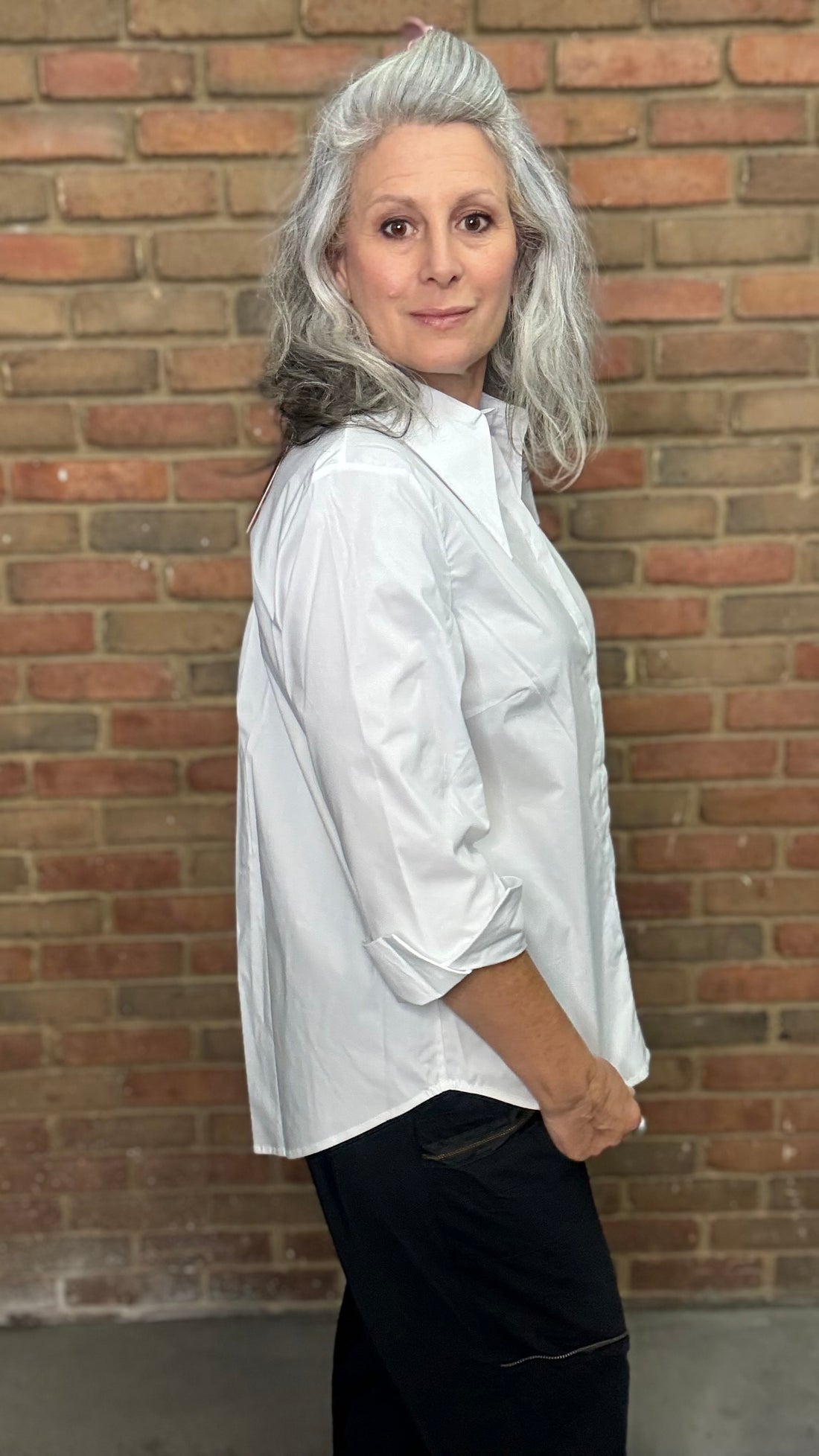 White Long Point Collar Shirt