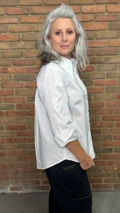 White Long Point Collar Shirt