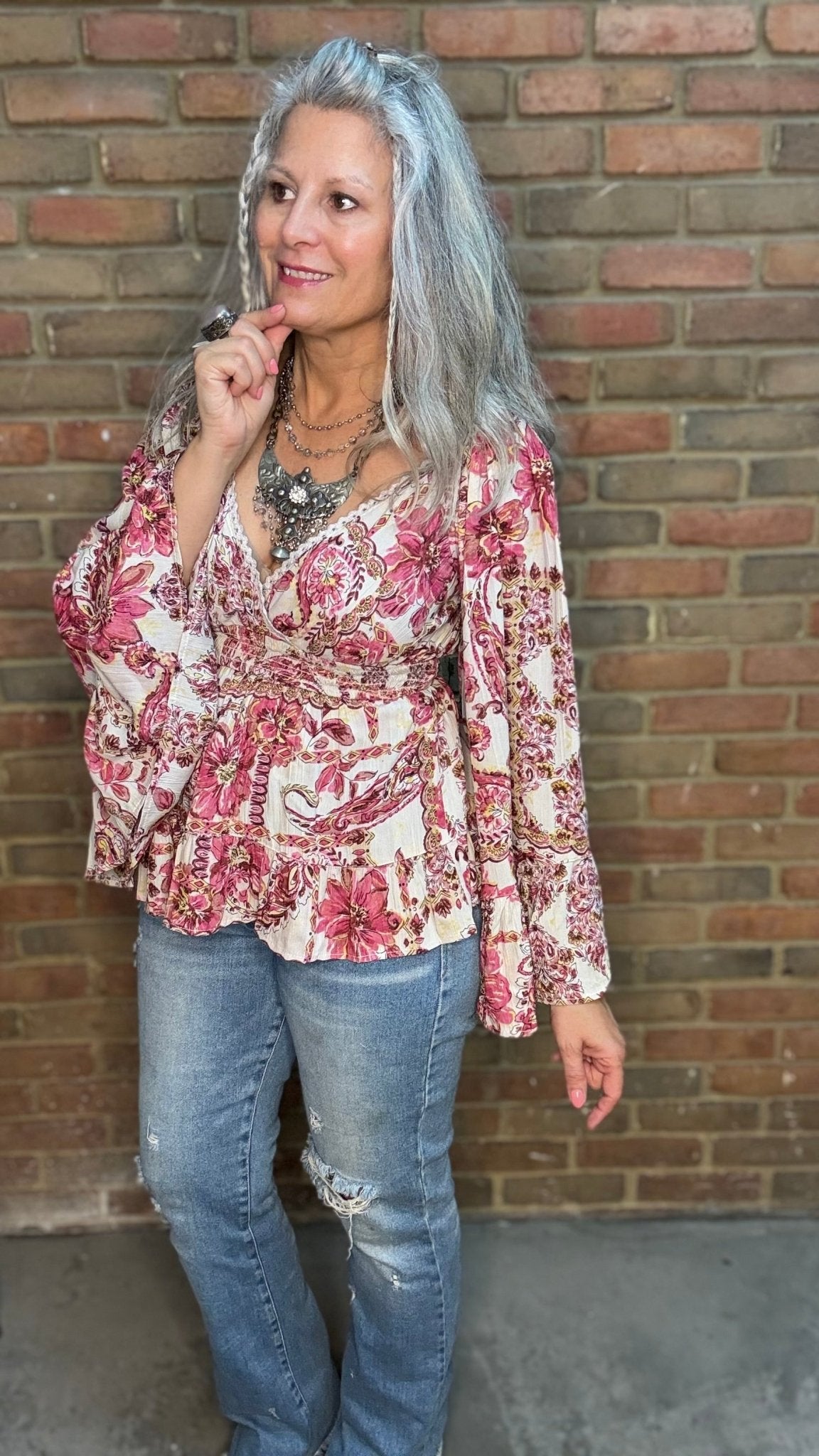 Long Flare Sleeve Flowy Top - Mauve - Vintage Vault Boutique