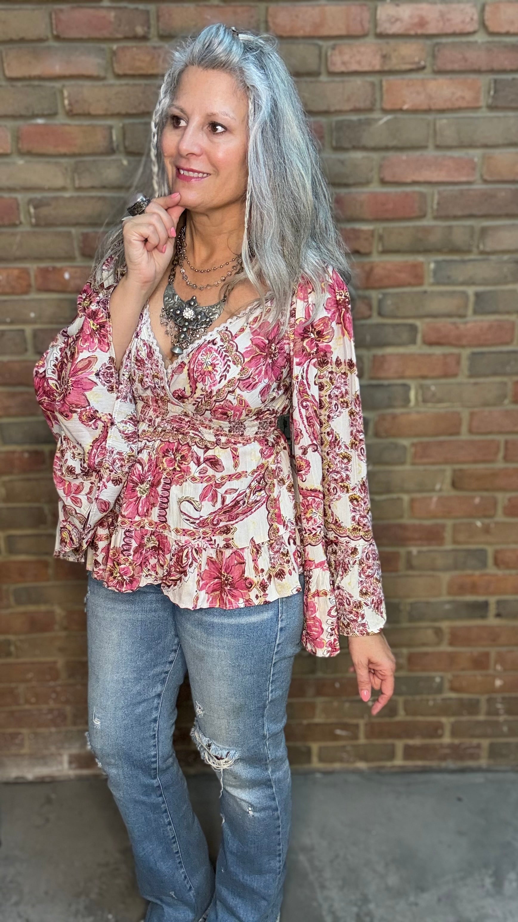 Long Flare Sleeve Flowy Top - Mauve