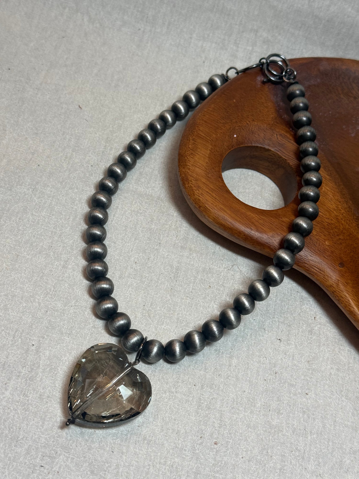 Silver Bead Crystal Heart Necklace