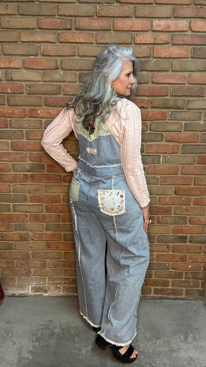 Denim Patchwork Overalls