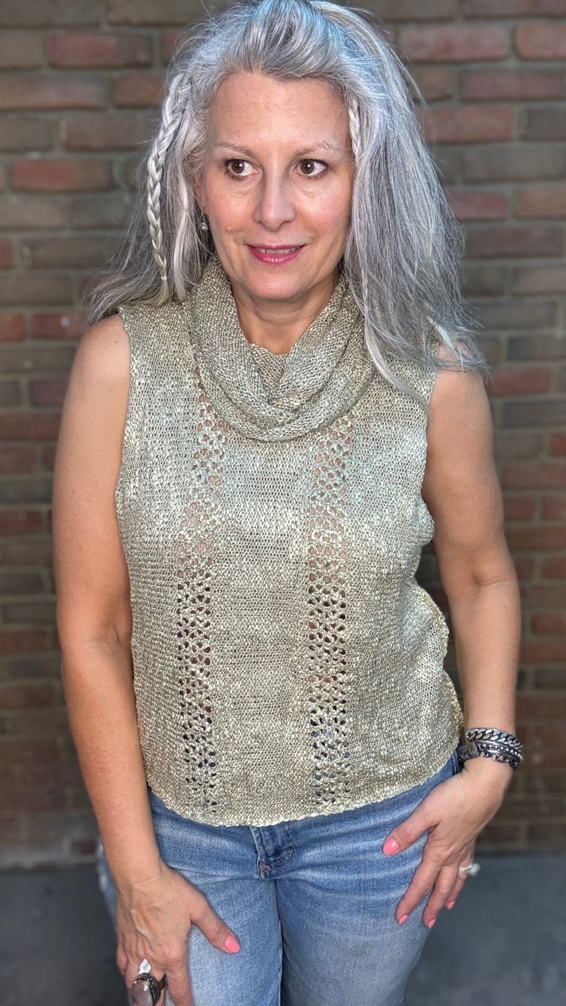 Sage Cowl Neck Sleeveless Sweater - Vintage Vault Boutique