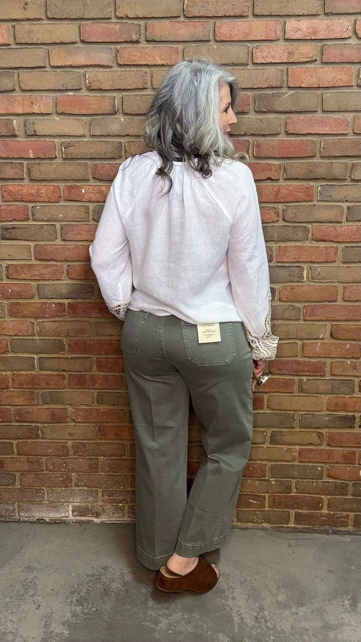 Cropped Wide Leg Twill Pants Sage - Vintage Vault Boutique