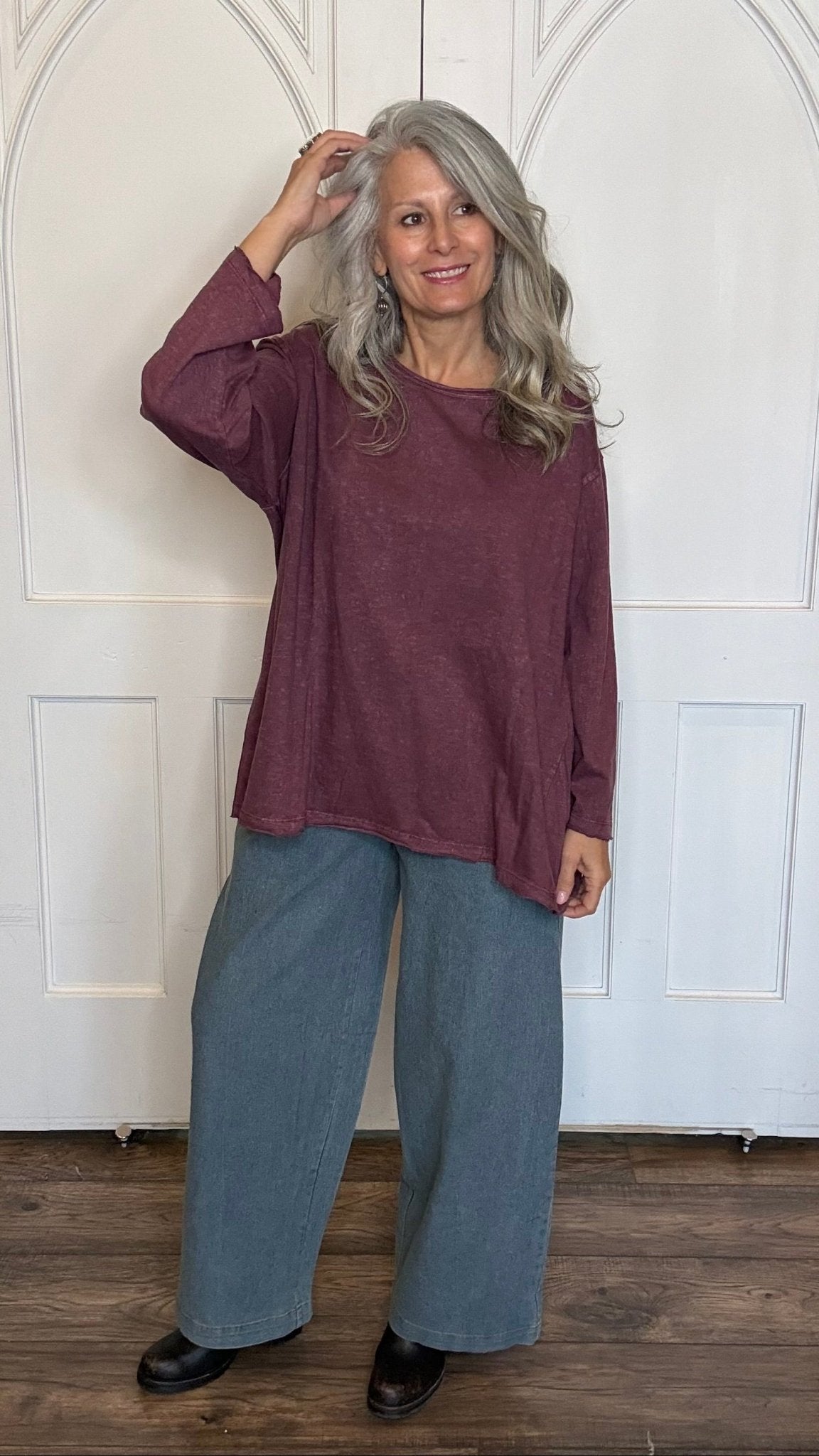 Berry Washed Cotton Top - Vintage Vault Boutique
