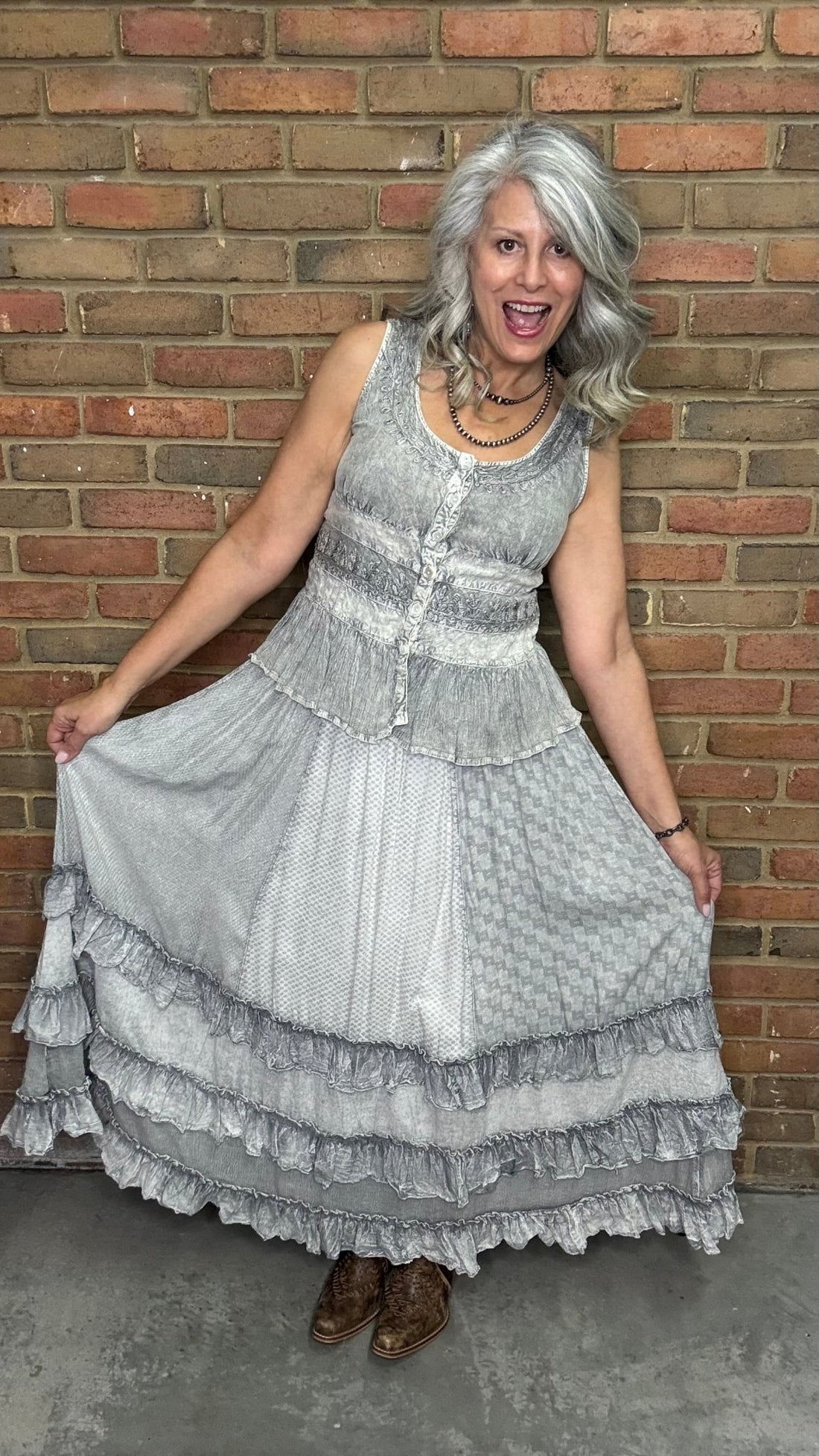 Grey Ruffle Skirt - Vintage Vault Boutique