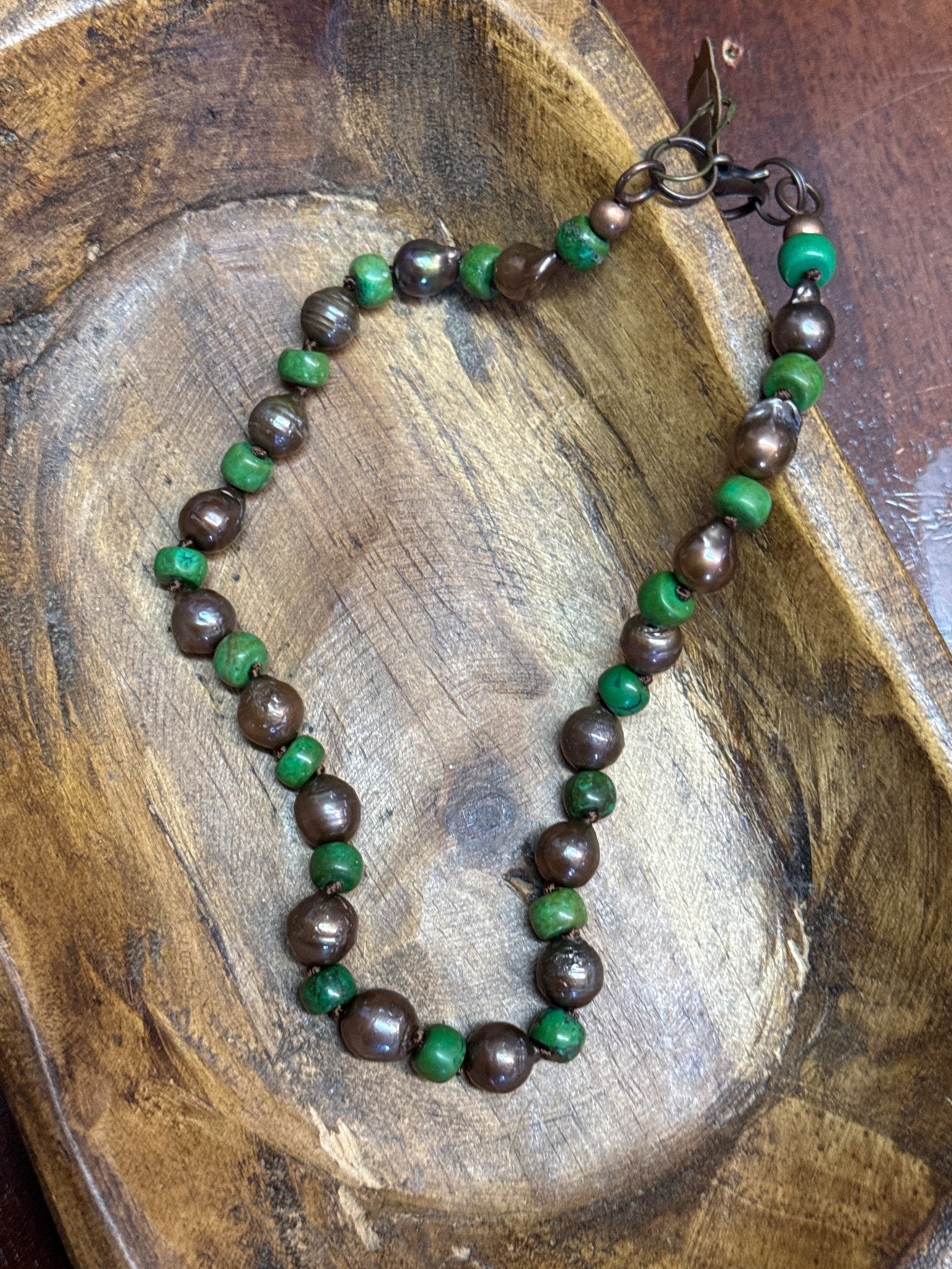 Bronze Green Bead Necklace - Vintage Vault Boutique