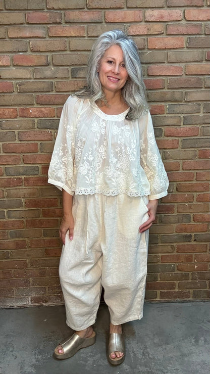 Natural Embroidery Top - Vintage Vault Boutique