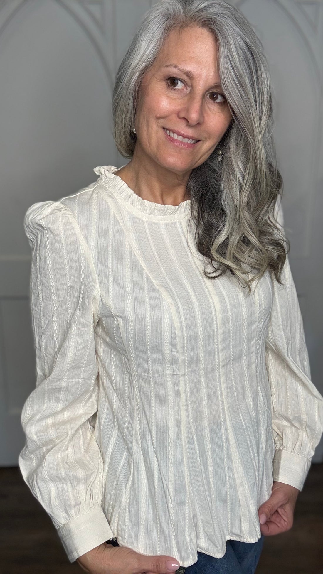 Textured Ruffle Neck Top
