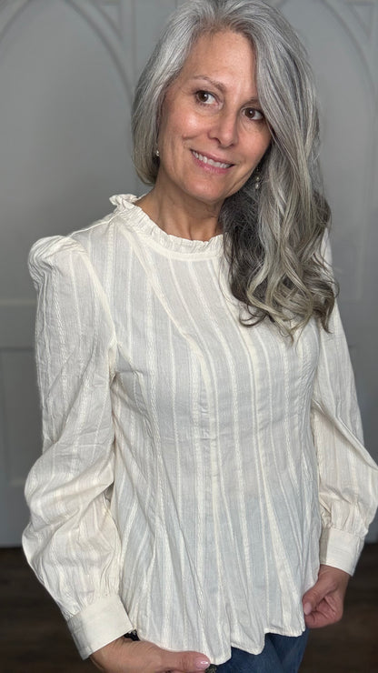 Textured Ruffle Neck Top