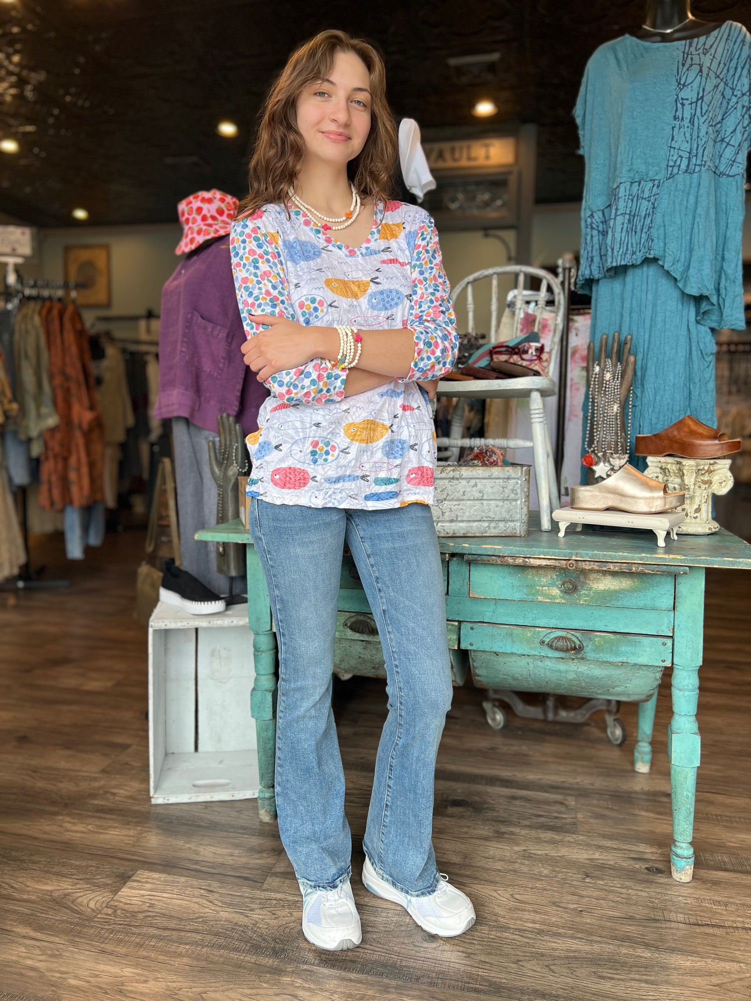 Crinkle Contrast Top