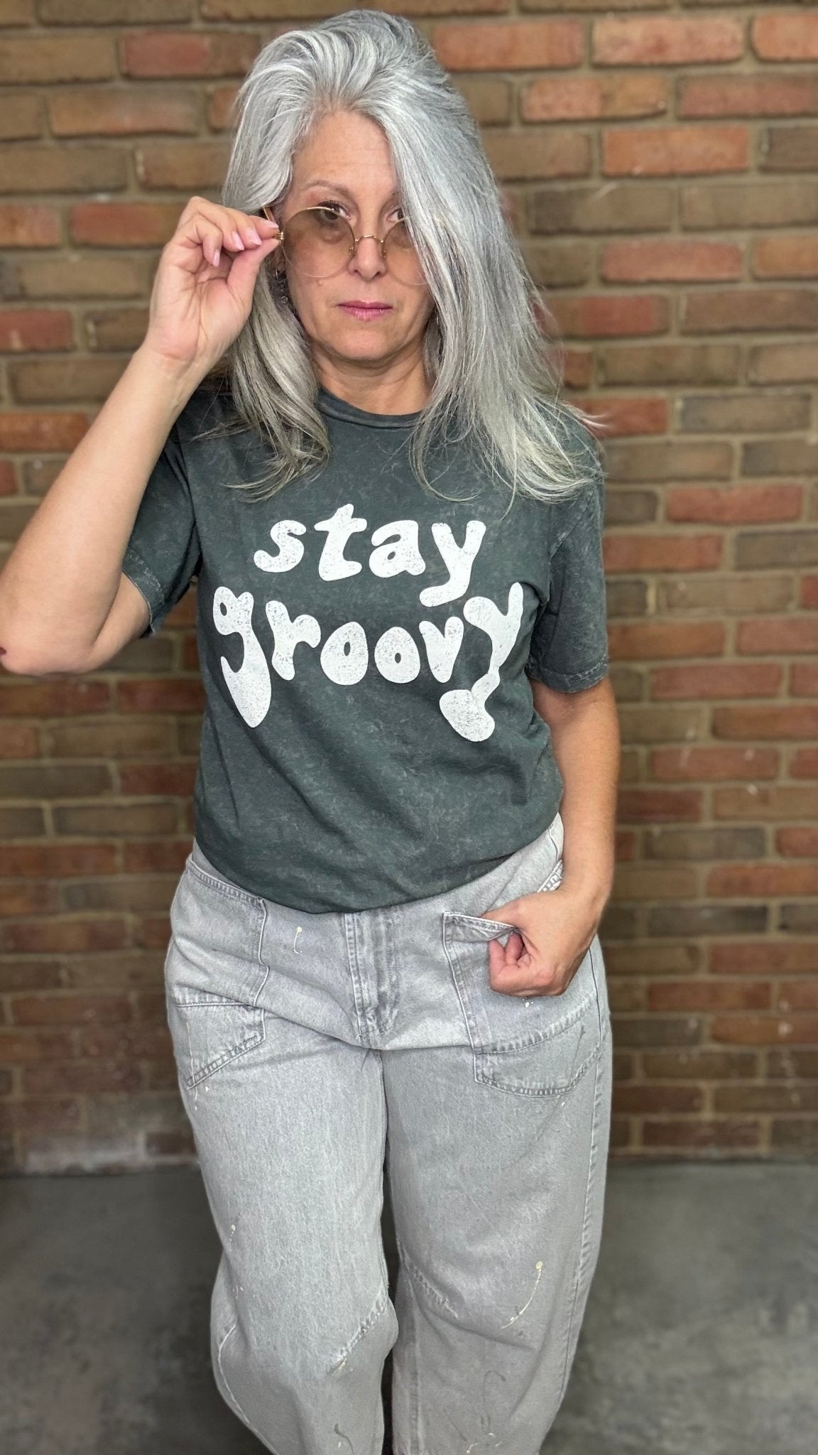 Mineral Wash Stay Groovy T-Shirt - Vintage Vault Boutique