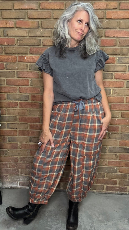 Rust and Grey Flannel Plaid Pant