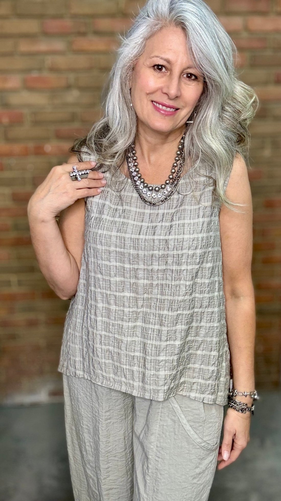 Moon Plaid Slit Side Tank - Vintage Vault Boutique