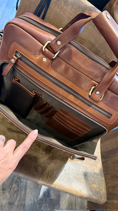 Brown Leather Computer Bag - Vintage Vault Boutique