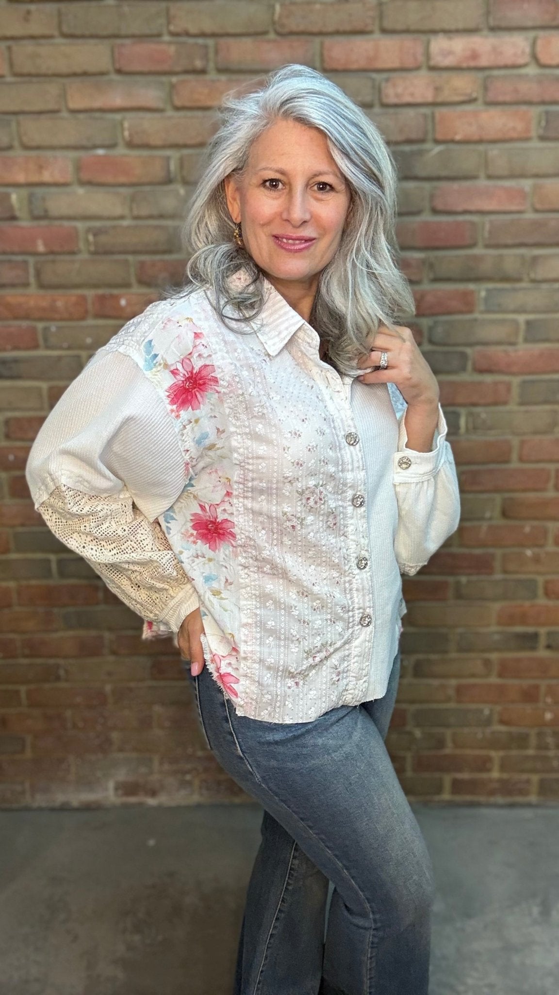 Balloon Sleeve Patchwork Shirt - Vintage Vault Boutique