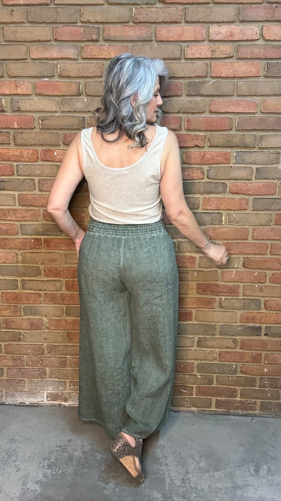 Olive Smock Waist Pant - Vintage Vault Boutique