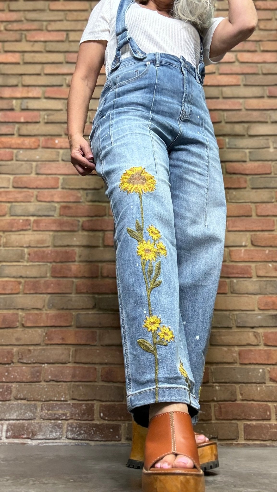Sunflower Denim Overalls - Vintage Vault Boutique