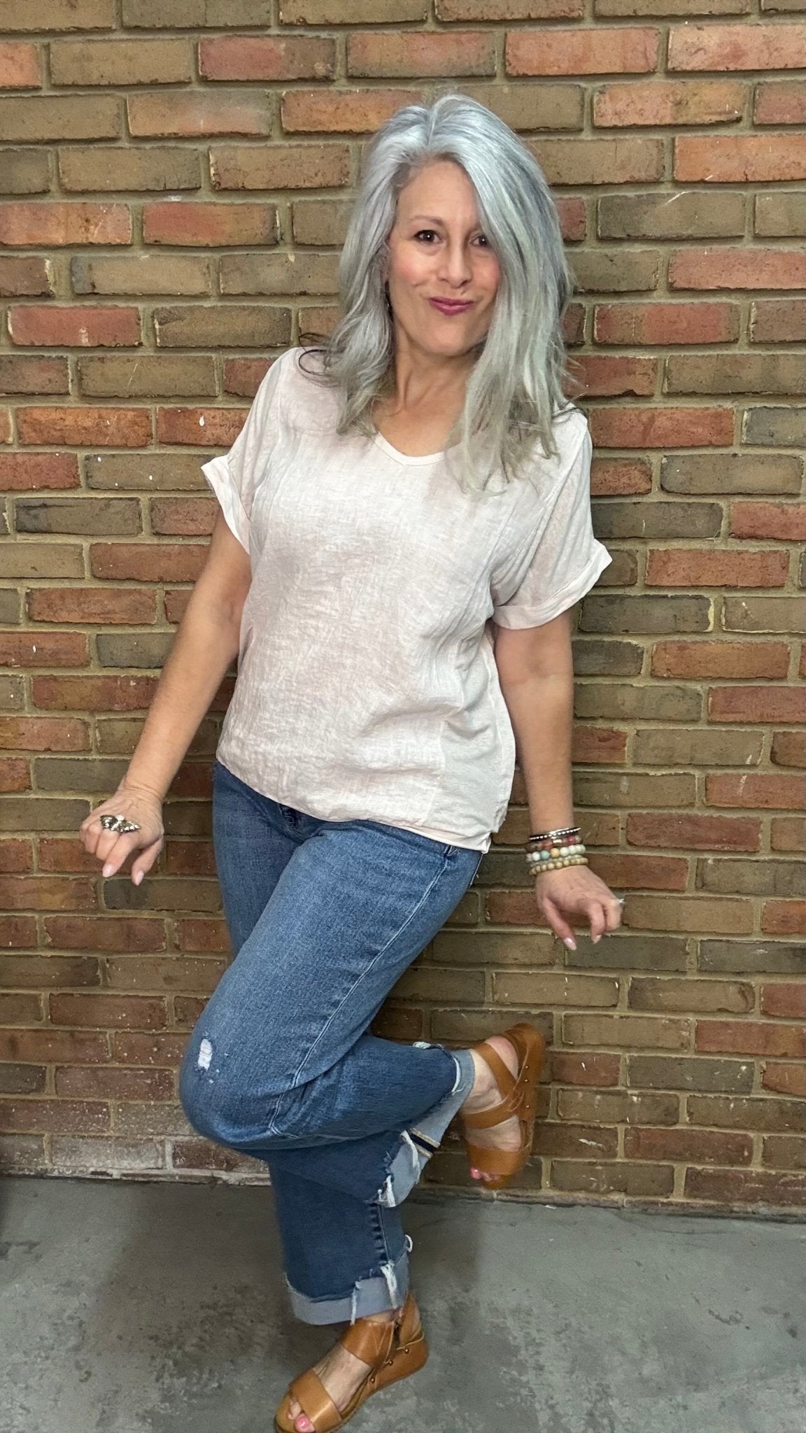Blush V - Neck Top - Vintage Vault Boutique