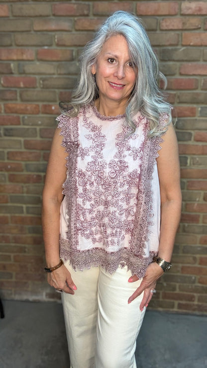 Floral Scalloped Embroidered Cotton Top