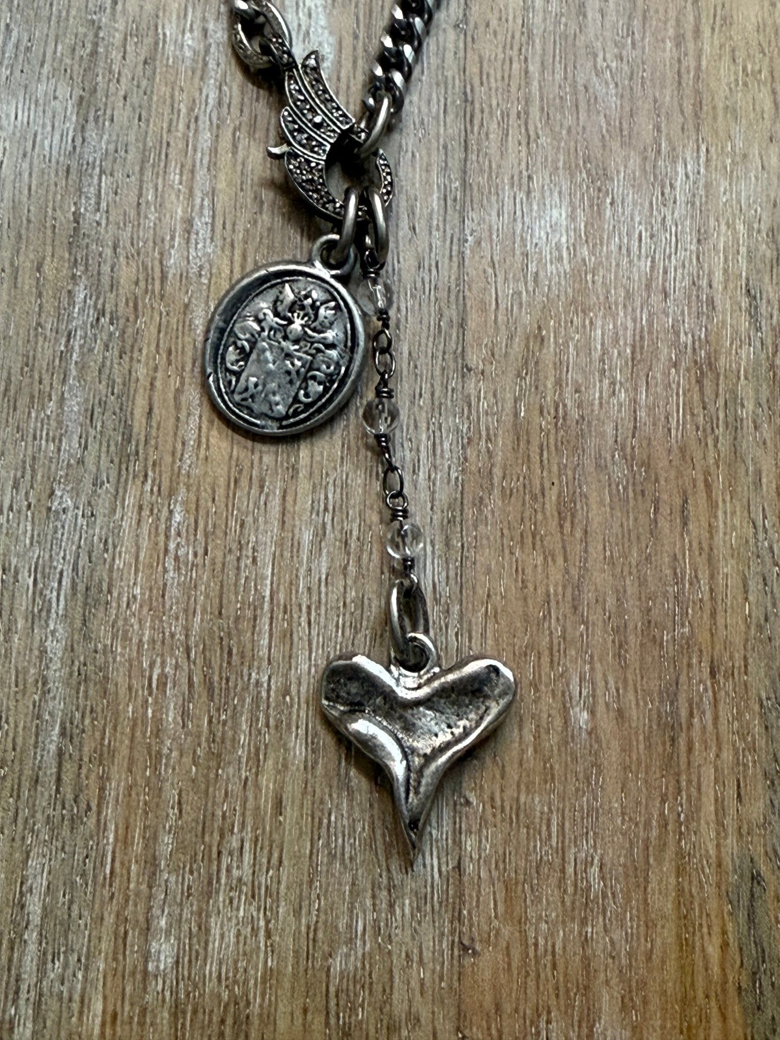 Diamond Feather Charm Holder with Charms Necklace - Vintage Vault Boutique