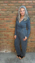 Teal Mineral Washed Tie Jumpsuit - Vintage Vault Boutique