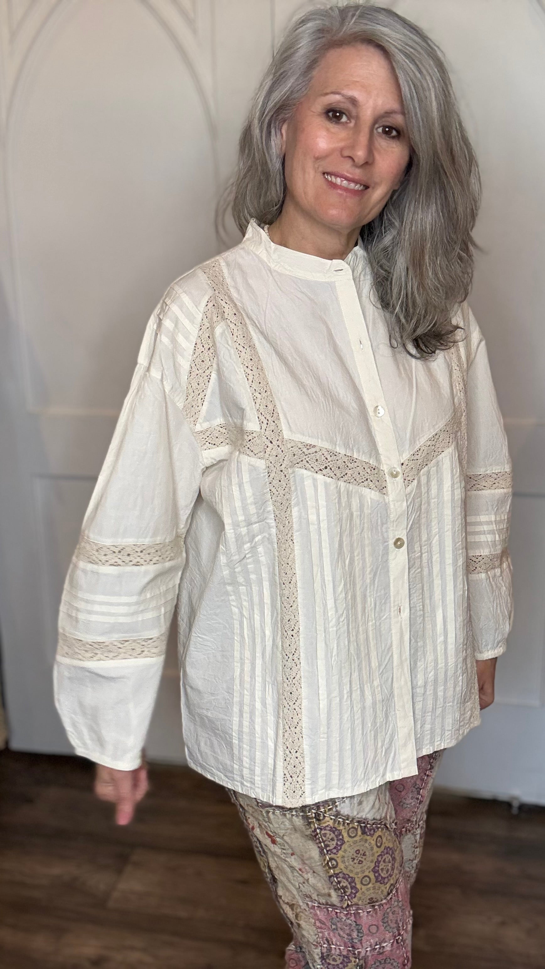 Vintage Cotton and Lace Inset Top