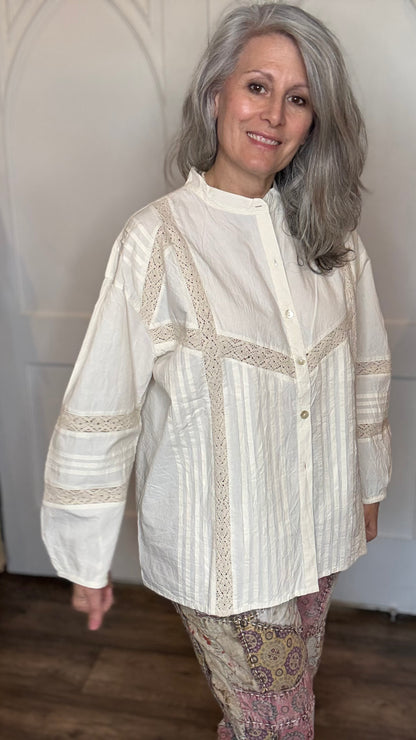 Vintage Cotton and Lace Inset Top