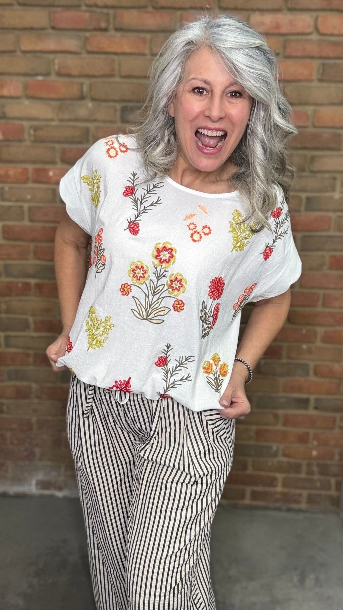 Embroidered Tie Hem Top - Vintage Vault Boutique