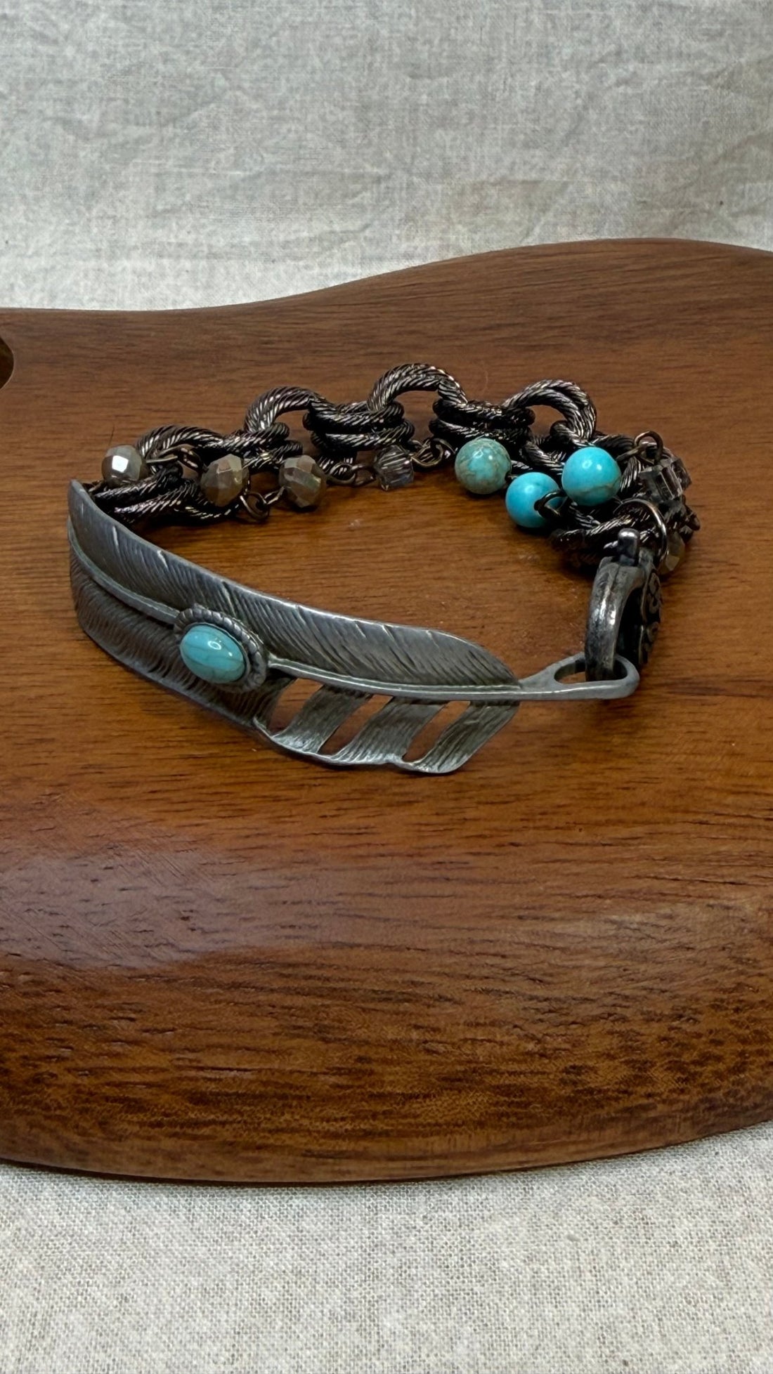 Gunmetal Feather with Double Strand Bracelet - Vintage Vault Boutique