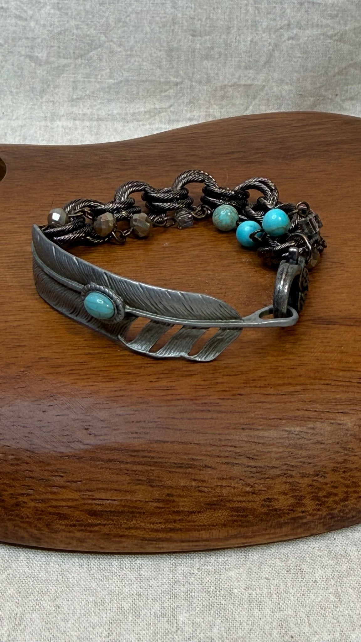 Gunmetal Feather with Double Strand Bracelet - Vintage Vault Boutique