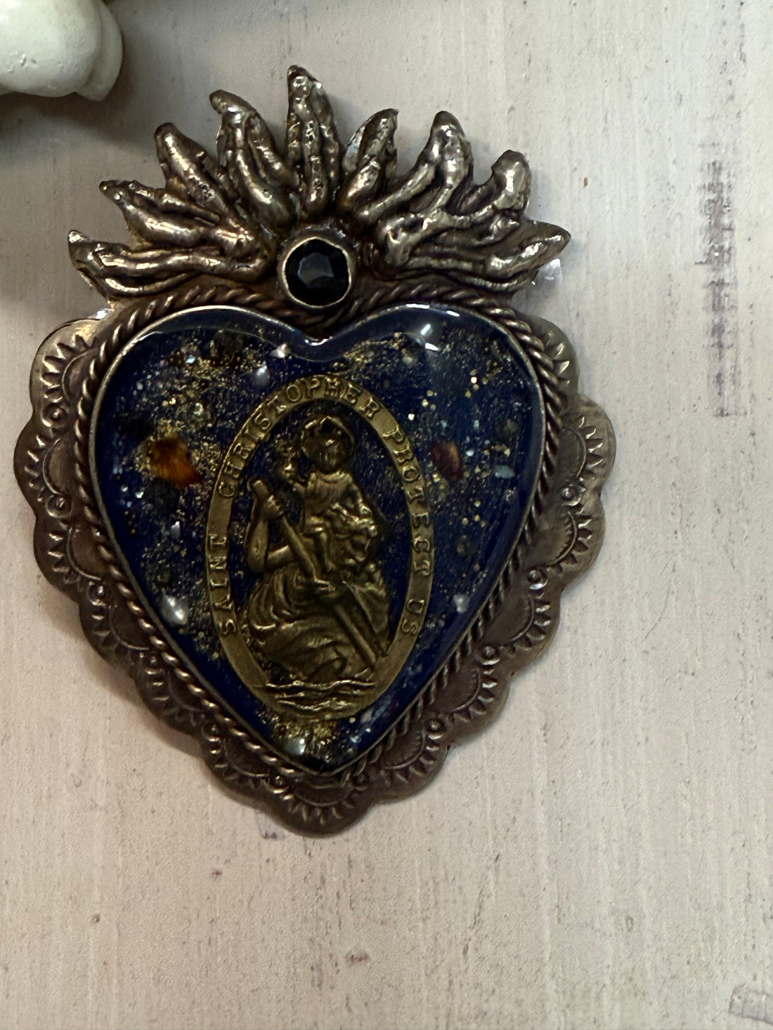 Blue Flaming Heart Pendant