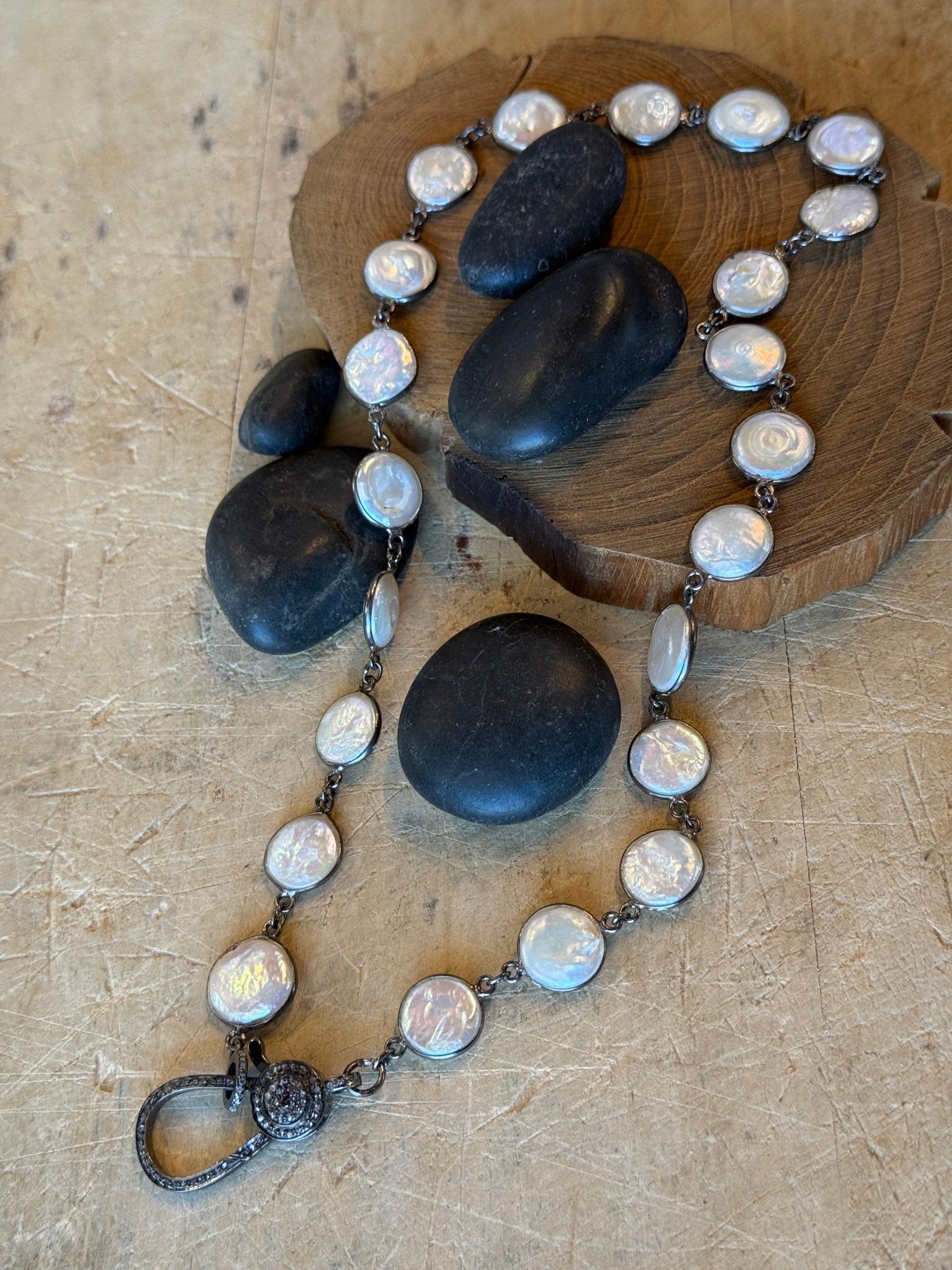 Bezel Strand with Diamond Clasp - Vintage Vault Boutique