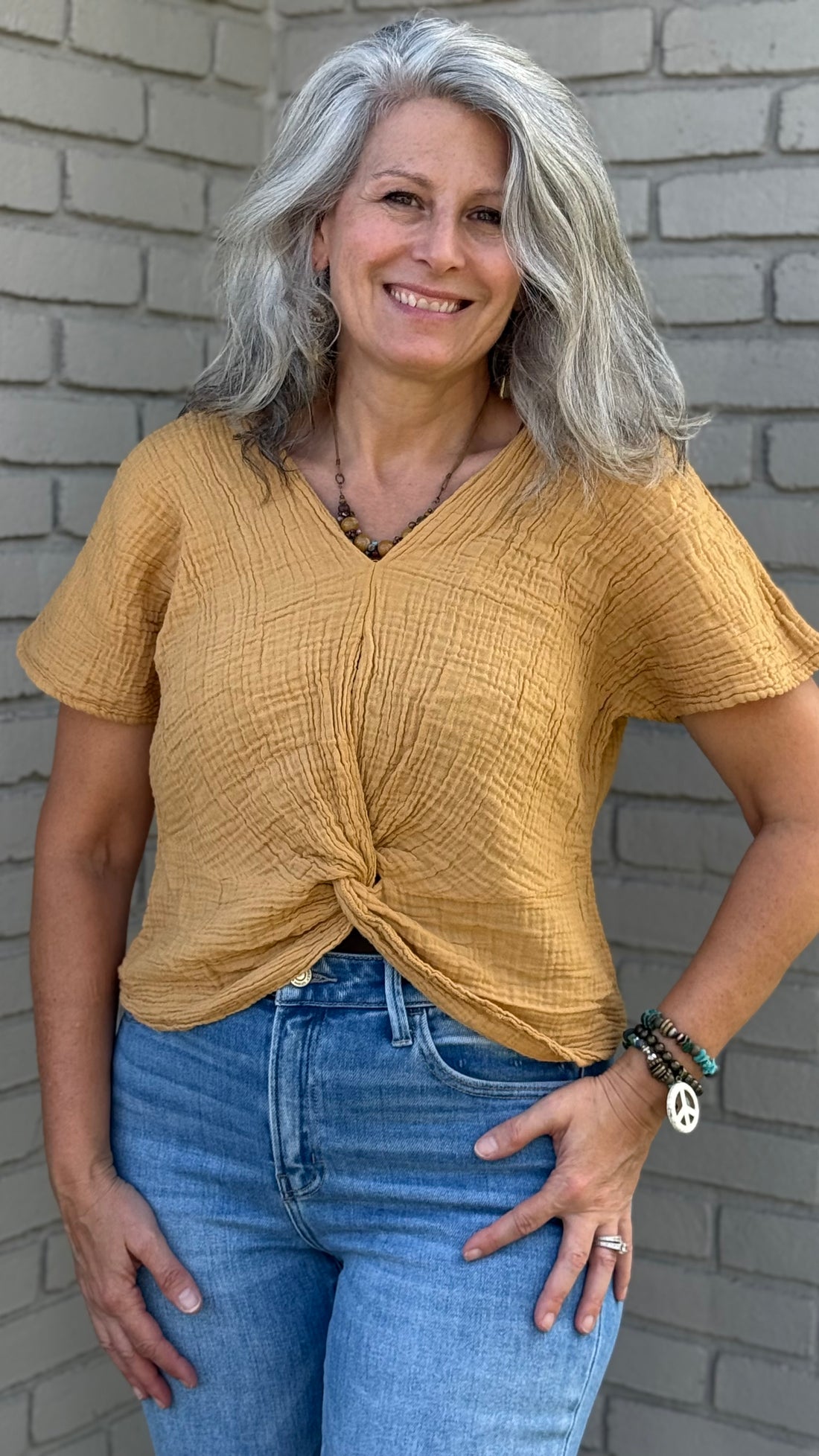 Mustard Cotton Gauze Cross Top