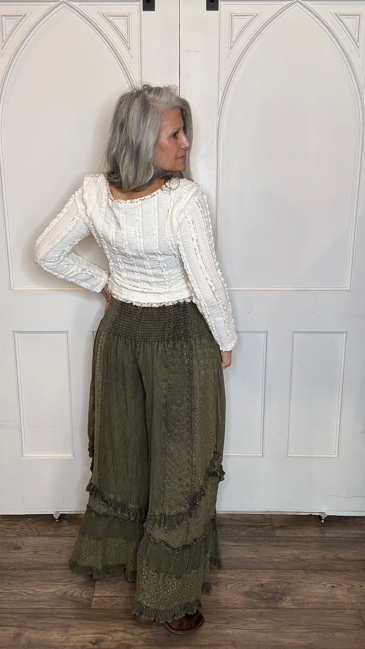 Boho Smocked Lace Tier Pant