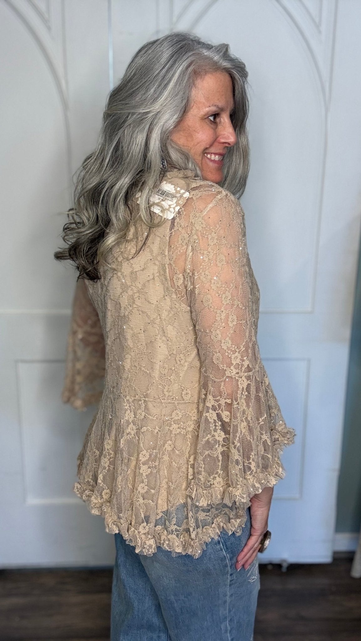 Sparkly All Lace Cardigan with Ties - Vintage Vault Boutique