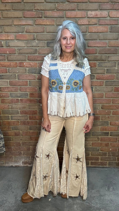 Sunflower Embroidery Vest - Vintage Vault Boutique