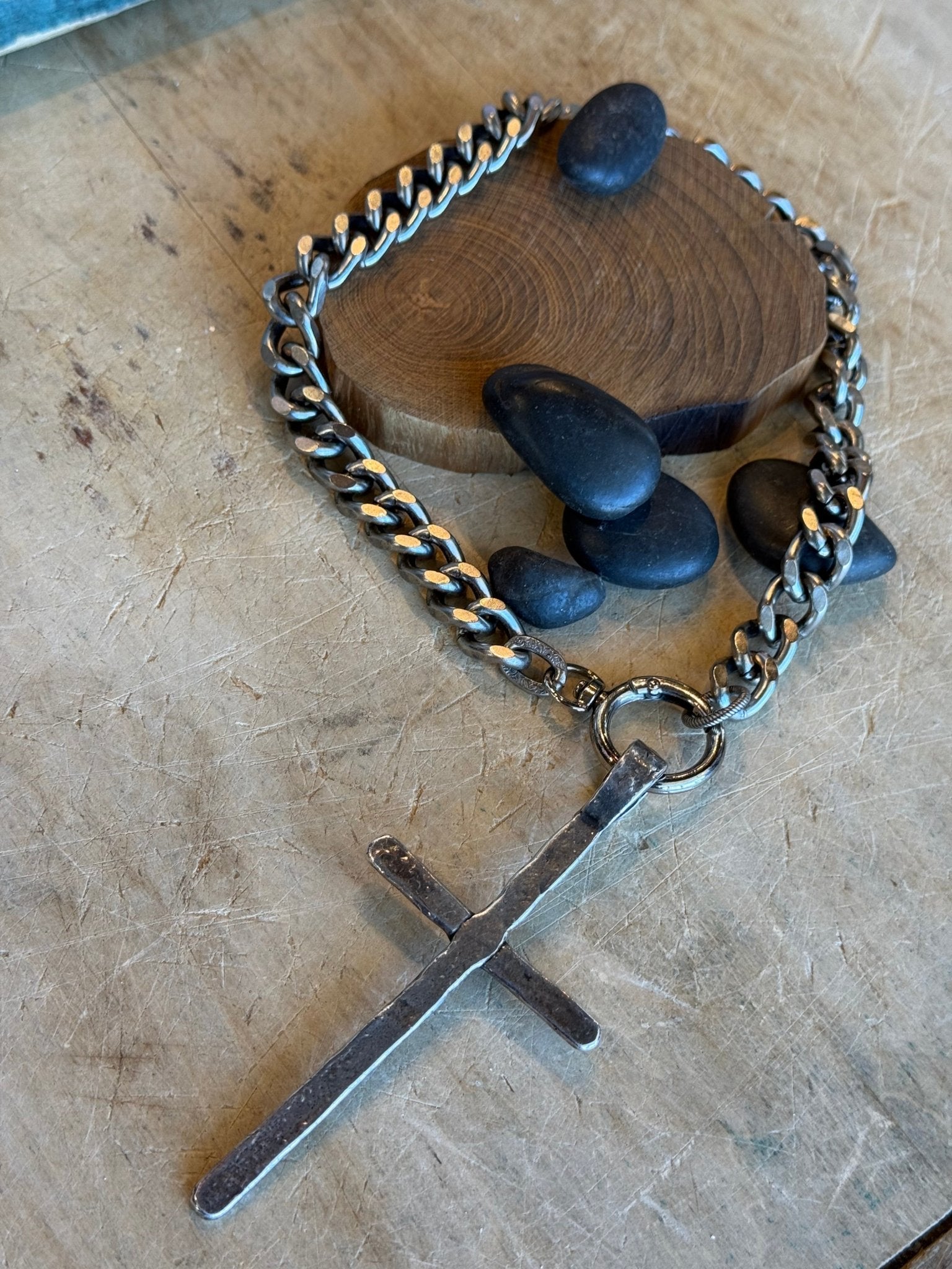 Extra Large Cross on Spring Closure Charm Holder Necklace - Vintage Vault Boutique