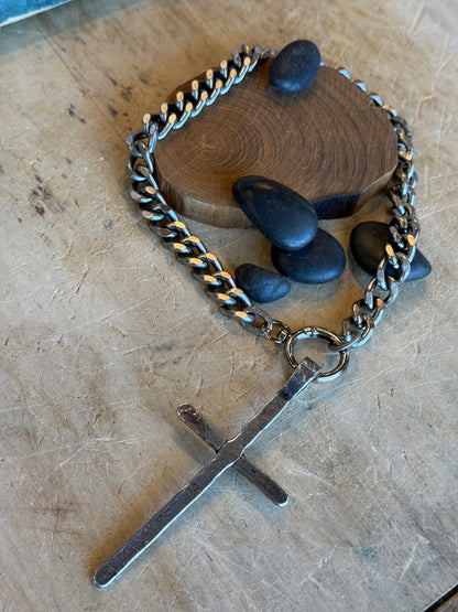 Extra Large Cross on Spring Closure Charm Holder Necklace