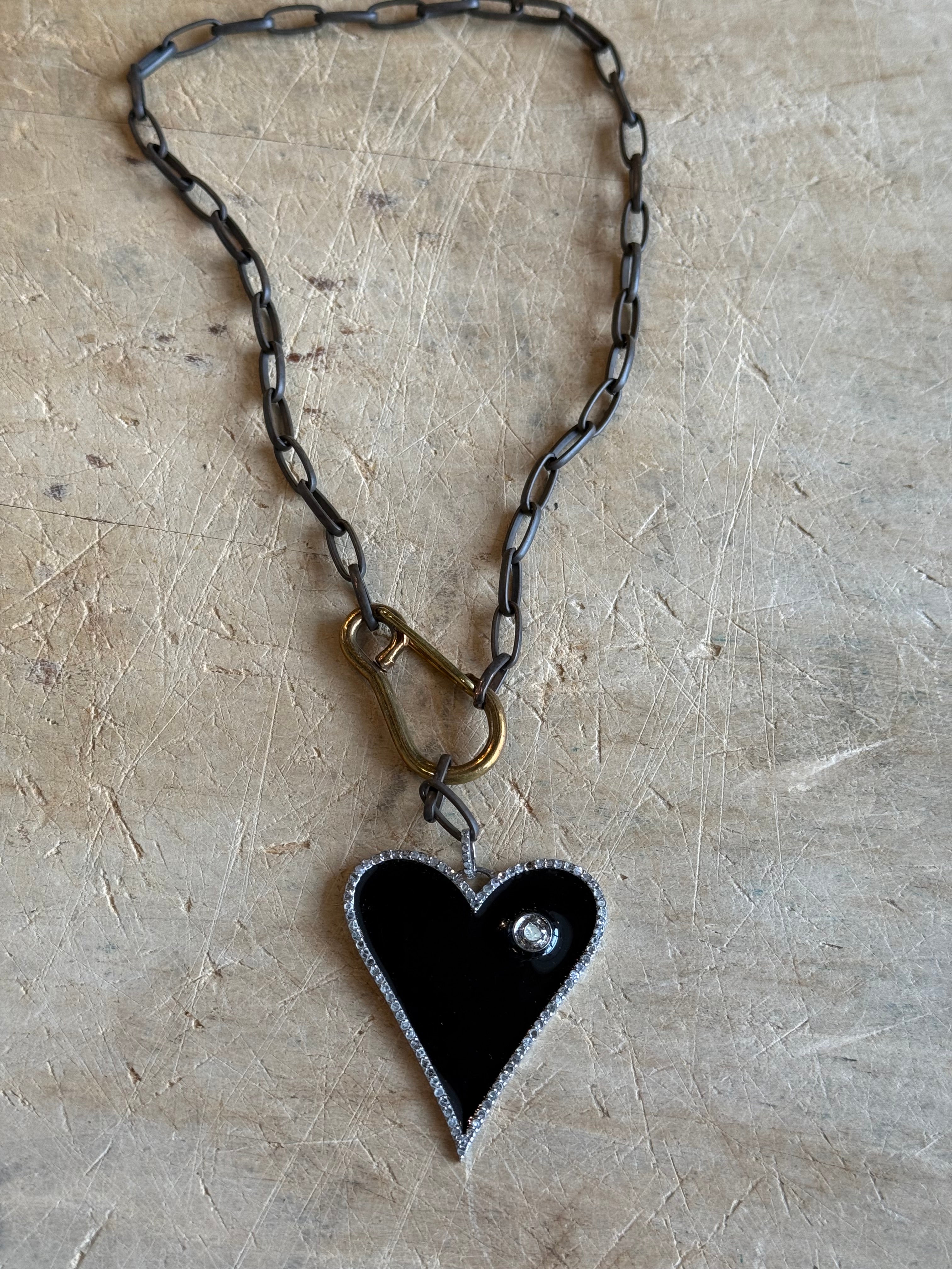Black Heart Pave Diamond Necklace